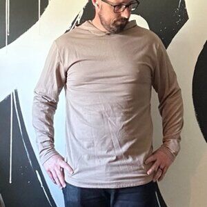 Bylt Basics Hooded Drop Cut Long-Sleeve. Size Large. Color is called Sand (Tan)